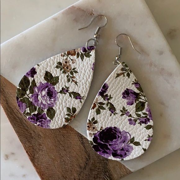 BOGO! Purple Flowered Drop Earrings - Picture 3 of 6